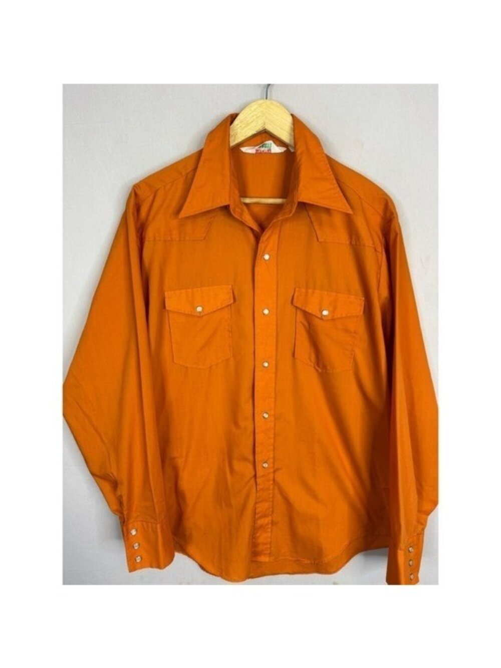 Vintage Summit Mens L 70s Orange Western Pearl Snap Shirt Long Sleeve